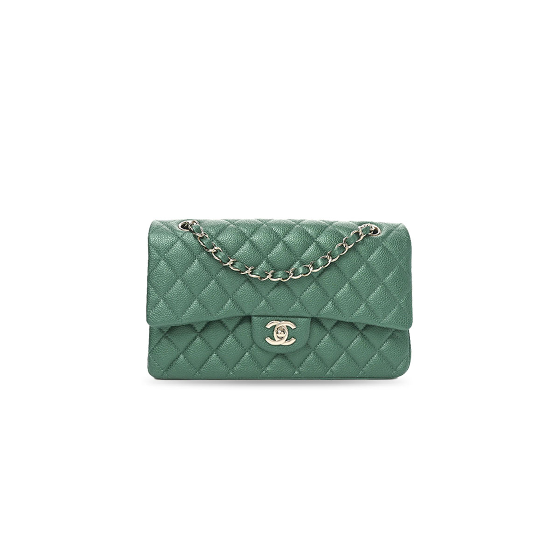 CHANEL MASTER METALLIC CAVIAR QUILTED MEDIUM DOUBLE FLAP GREEN (25.5*15.5*6.5cm) 